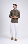 TAILORAEDGE Premium Lyocell Linen Shirt In Olive