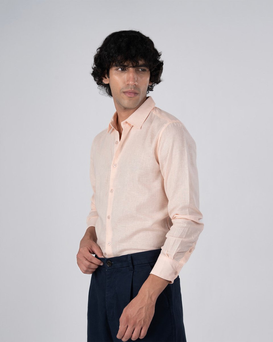 TAILORAEDGE Premium Lyocell Linen Shirt In Orange Peach