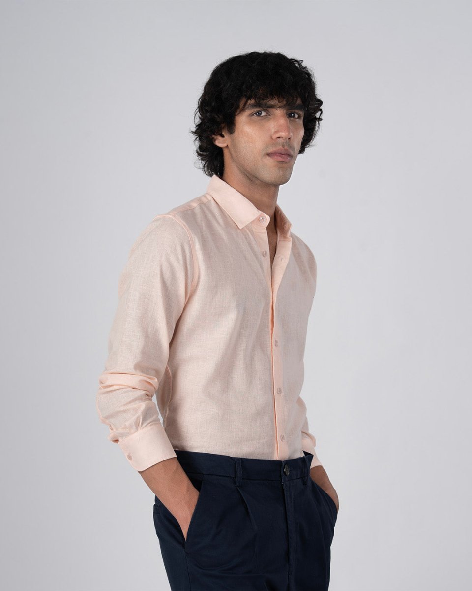 TAILORAEDGE Premium Lyocell Linen Shirt In Orange Peach