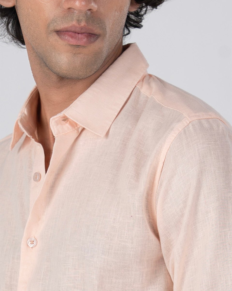 TAILORAEDGE Premium Lyocell Linen Shirt In Orange Peach
