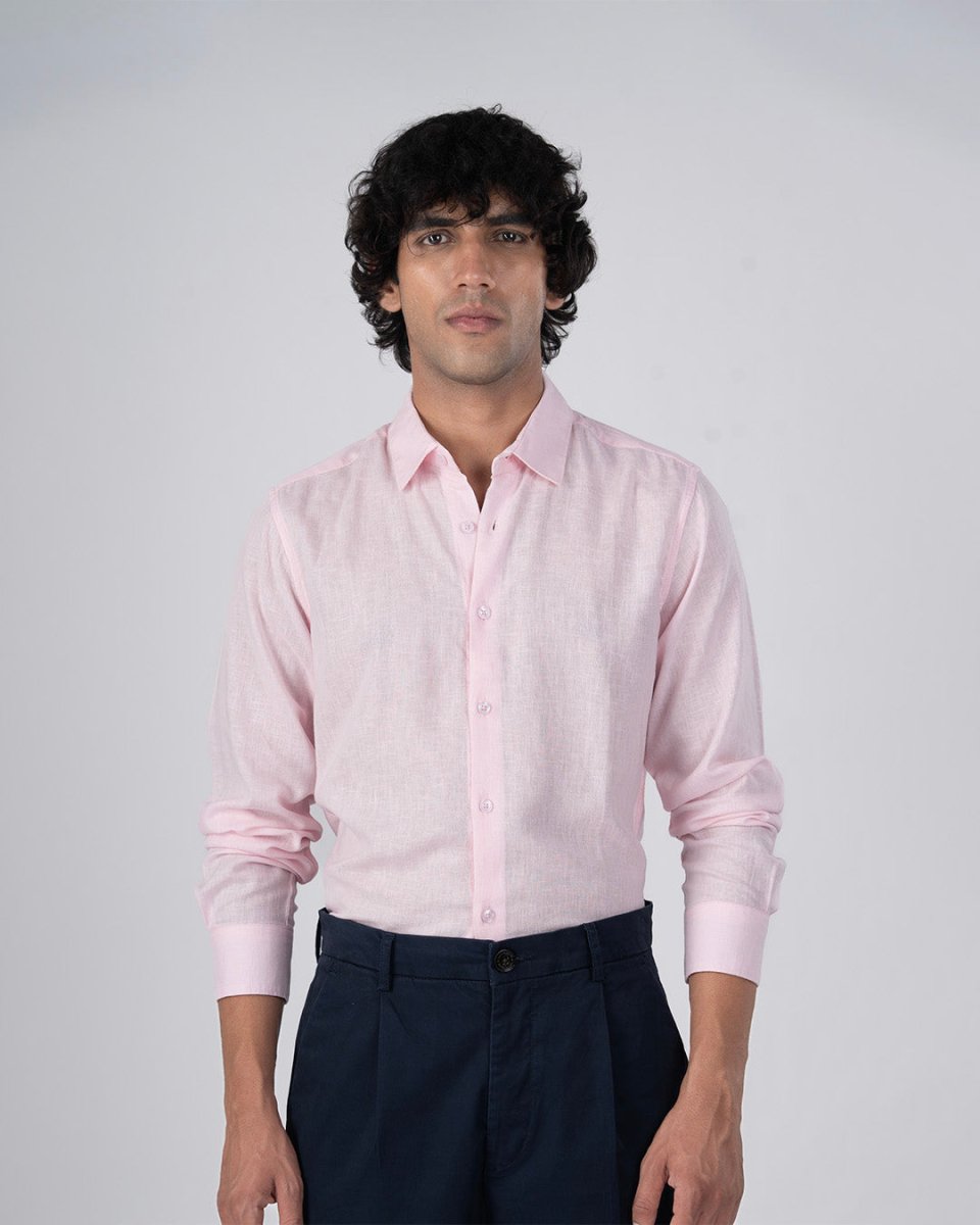 TAILORAEDGE Premium Lyocell Linen Shirt In Pink