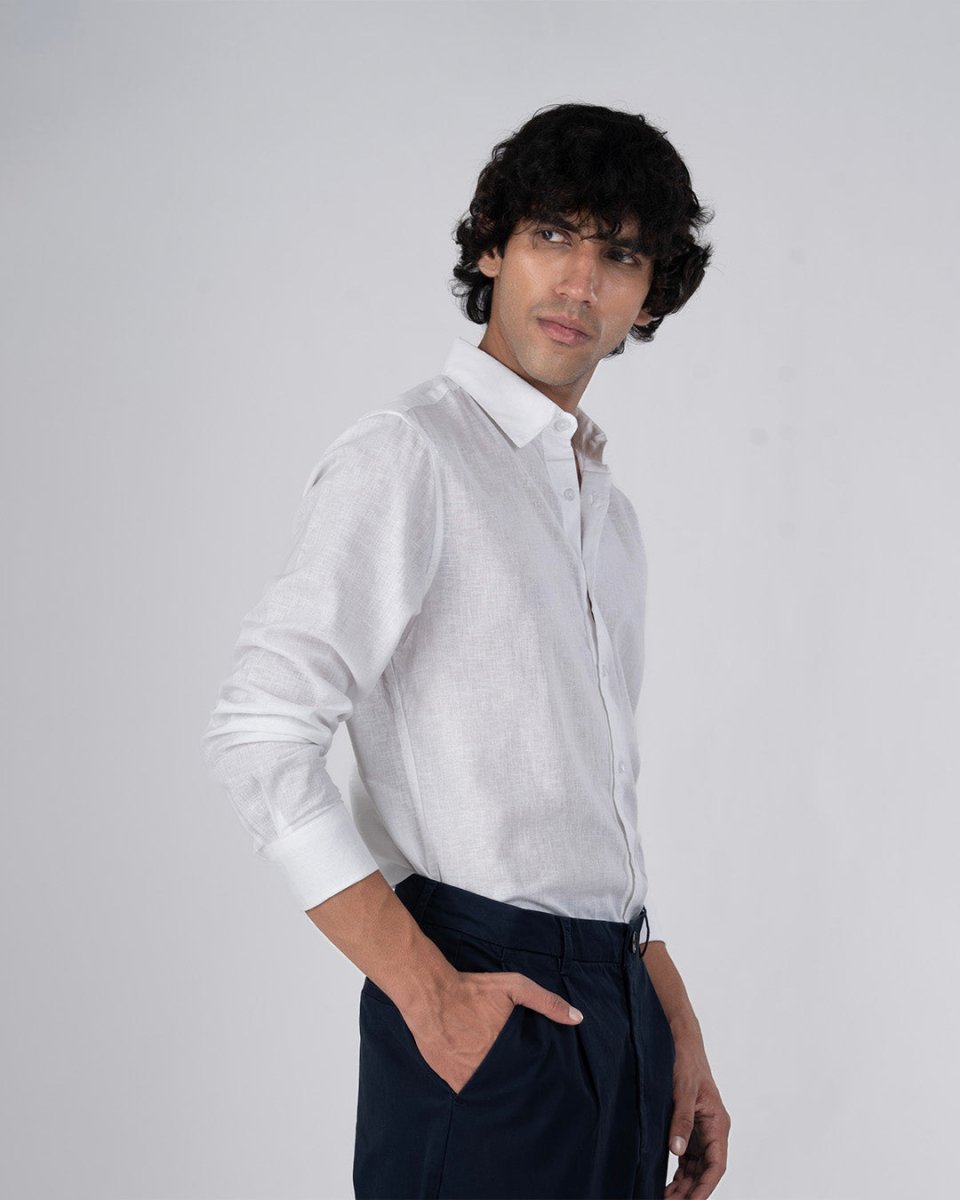 TAILORAEDGE Premium Lyocell Linen Shirt In White