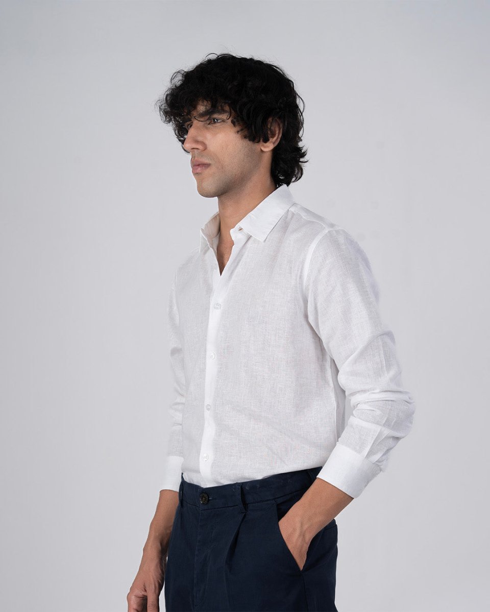 TAILORAEDGE Premium Lyocell Linen Shirt In White