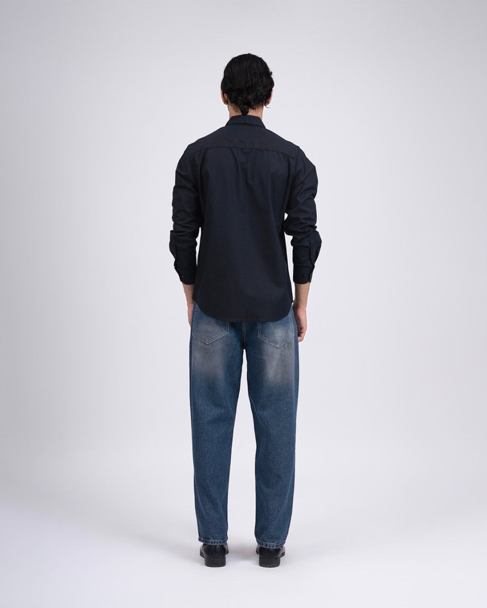 TAILORAEDGE Premium Oxford Cotton Shirt In Black