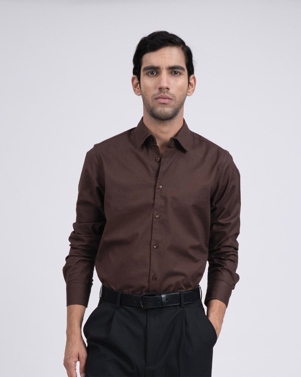 TAILORAEDGE Premium Oxford Cotton Shirt In Brown