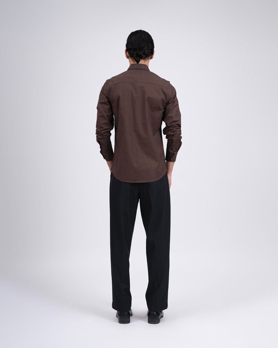 TAILORAEDGE Premium Oxford Cotton Shirt In Brown