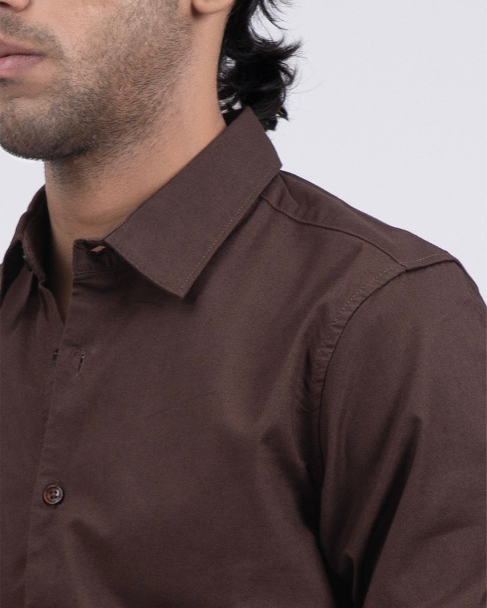 TAILORAEDGE Premium Oxford Cotton Shirt In Brown