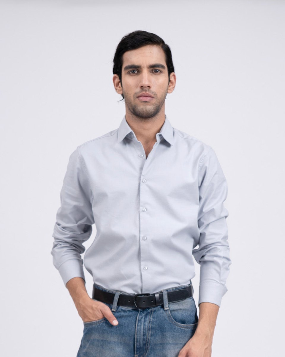 TAILORAEDGE Premium Oxford Cotton Shirt In Grey