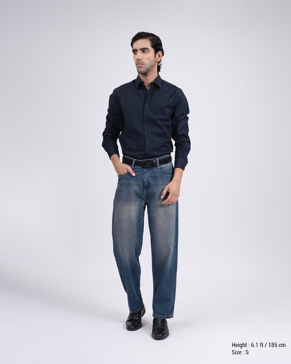TAILORAEDGE Premium Oxford Cotton Shirt In Navy
