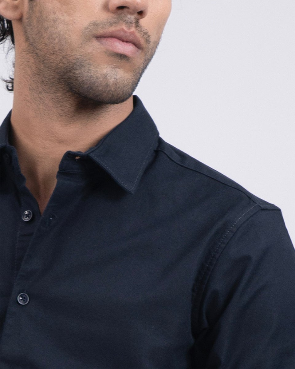 TAILORAEDGE Premium Oxford Cotton Shirt In Navy