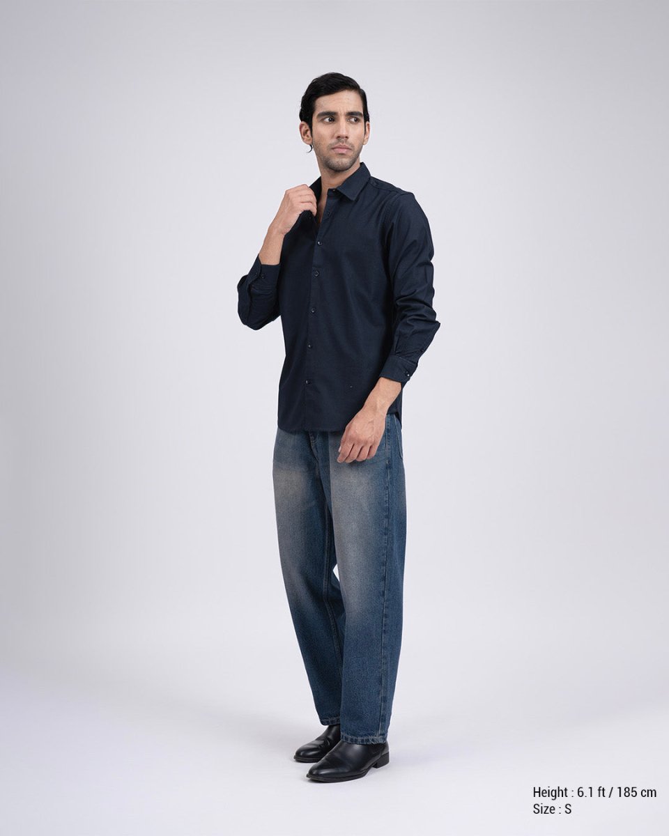 TAILORAEDGE Premium Oxford Cotton Shirt In Navy