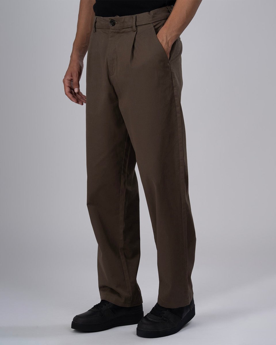 TAILORAEDGE Premium Signature Relaxed Chinos In Brown