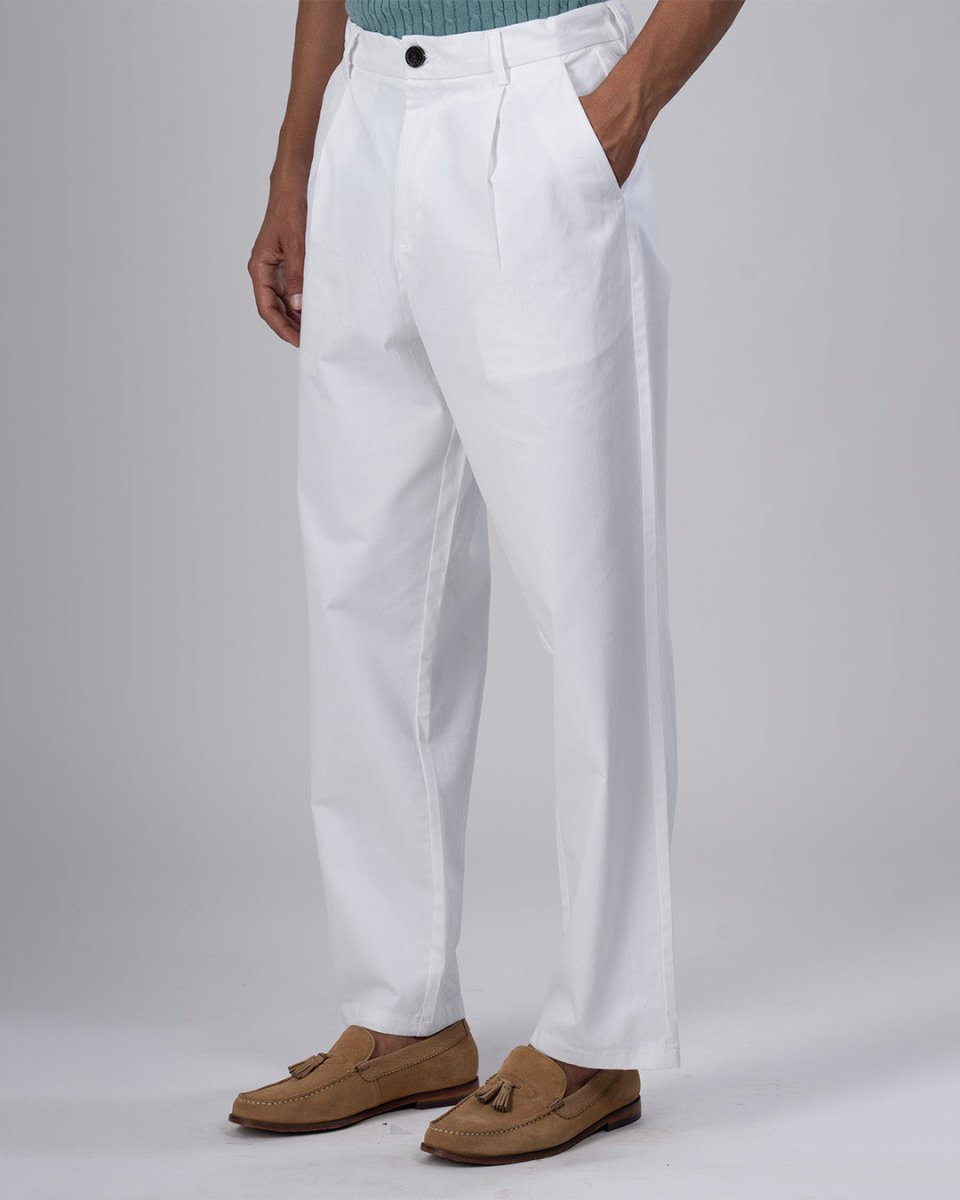 TAILORAEDGE Premium Signature Relaxed Chinos In White