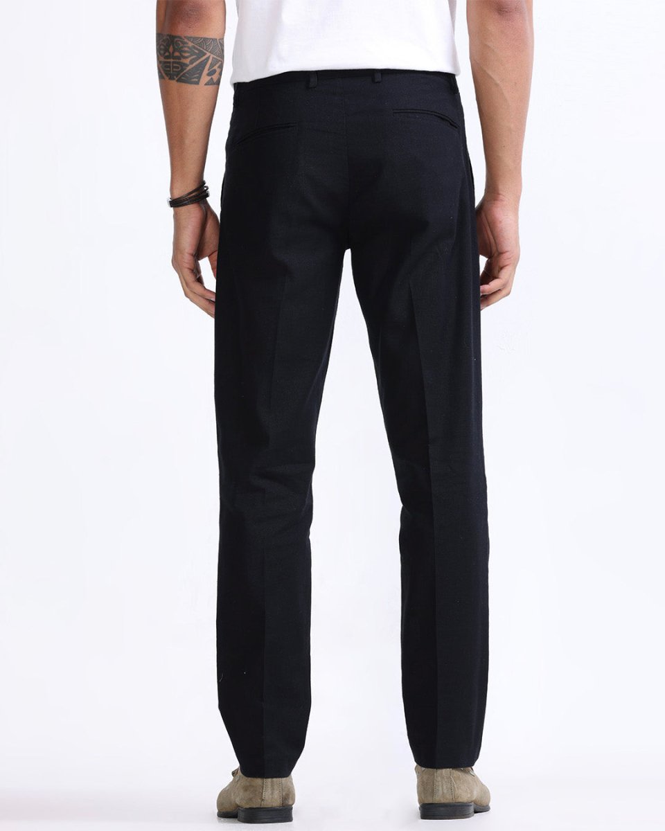 TAILORAEDGE Raw Slub Pleated Trouser In Black