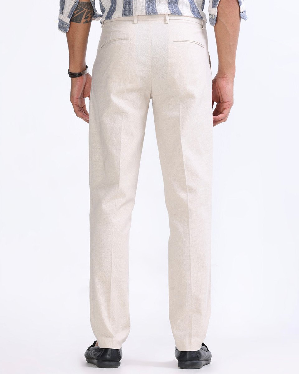 TAILORAEDGE Raw Slub Pleated Trouser In Cream