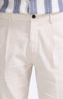 TAILORAEDGE Raw Slub Pleated Trouser In Cream