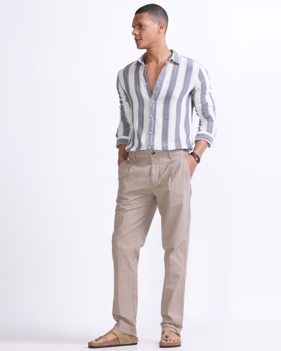 TAILORAEDGE Raw Slub Pleated Trouser In Dust