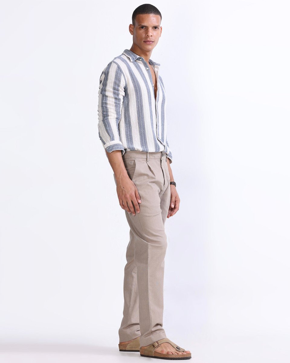 TAILORAEDGE Raw Slub Pleated Trouser In Dust