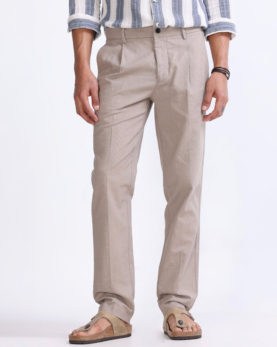 TAILORAEDGE Raw Slub Pleated Trouser In Dust