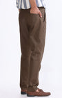 TAILORAEDGE Raw Slub Pleated Trouser In Fur Brown