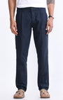 TAILORAEDGE Raw Slub Pleated Trouser In Navy