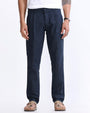 TAILORAEDGE Raw Slub Pleated Trouser In Navy