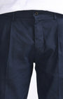 TAILORAEDGE Raw Slub Pleated Trouser In Navy