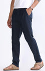 TAILORAEDGE Raw Slub Pleated Trouser In Navy