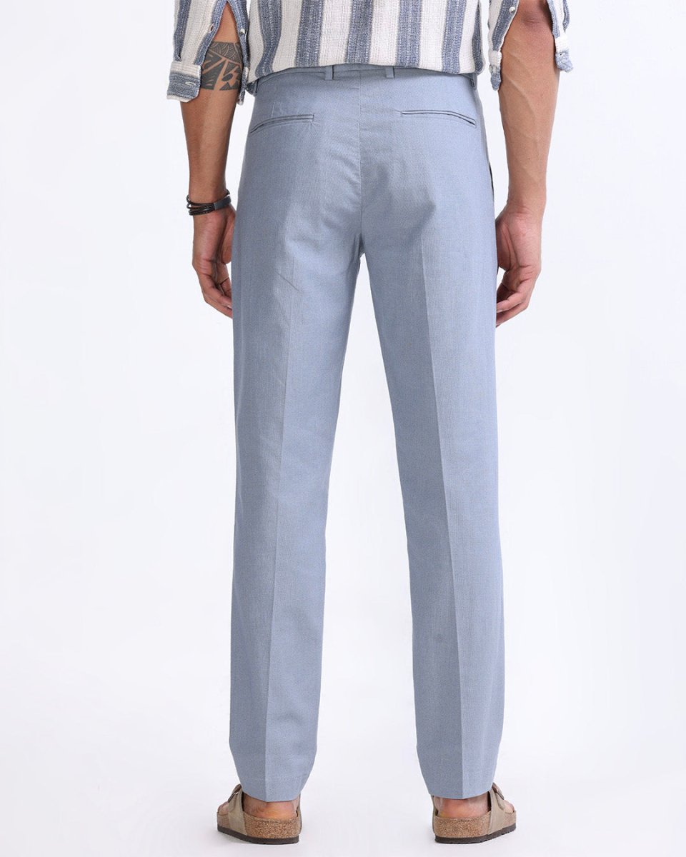 TAILORAEDGE Raw Slub Pleated Trouser In Ocean Blue