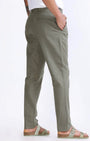 TAILORAEDGE Raw Slub Pleated Trouser In Pine Olive
