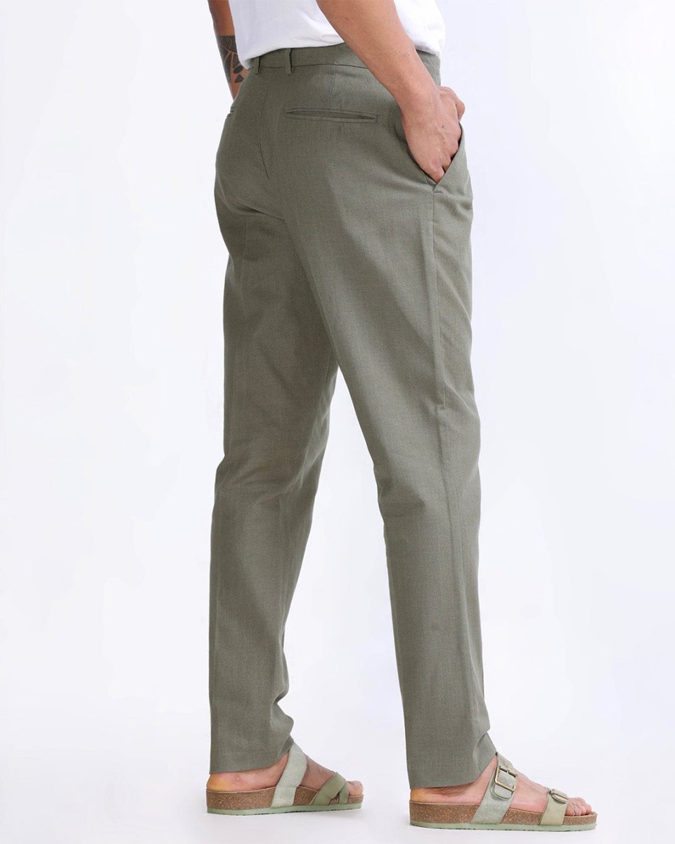 TAILORAEDGE Raw Slub Pleated Trouser In Pine Olive