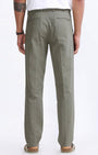 TAILORAEDGE Raw Slub Pleated Trouser In Pine Olive