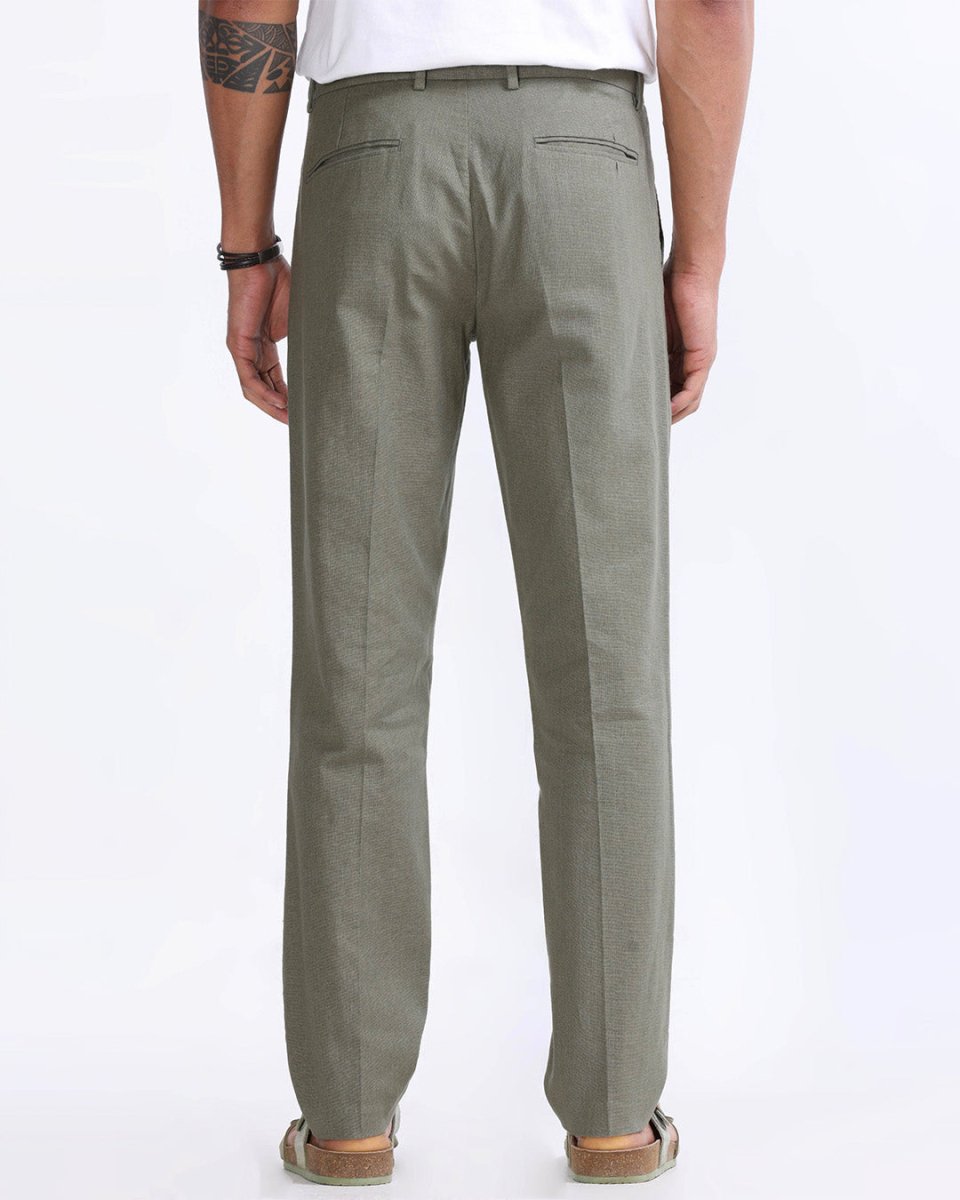 TAILORAEDGE Raw Slub Pleated Trouser In Pine Olive