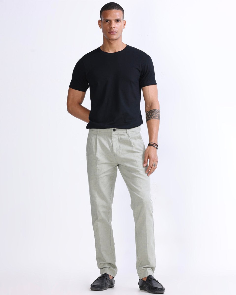 TAILORAEDGE Raw Slub Pleated Trouser In Pistachio