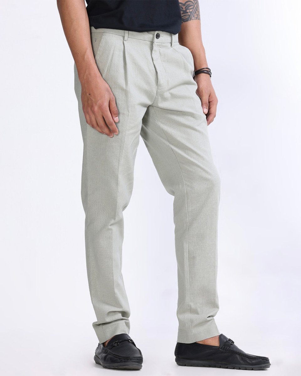 TAILORAEDGE Raw Slub Pleated Trouser In Pistachio