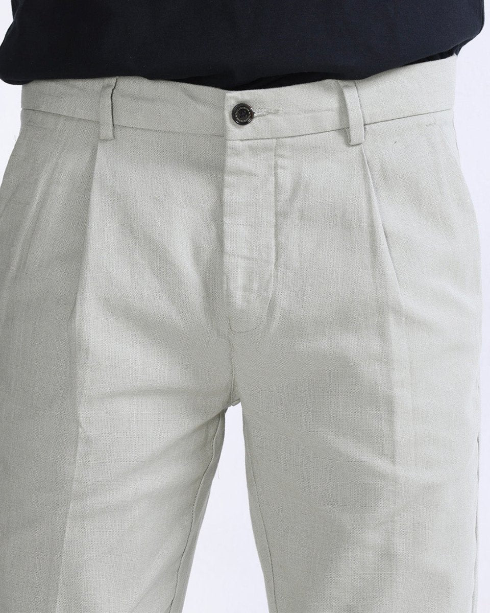 TAILORAEDGE Raw Slub Pleated Trouser In Pistachio