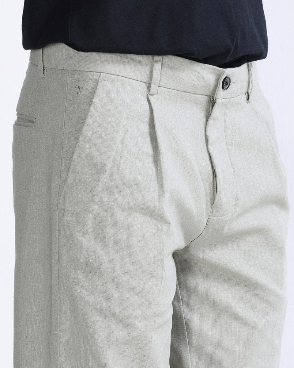 TAILORAEDGE Raw Slub Pleated Trouser In Pistachio