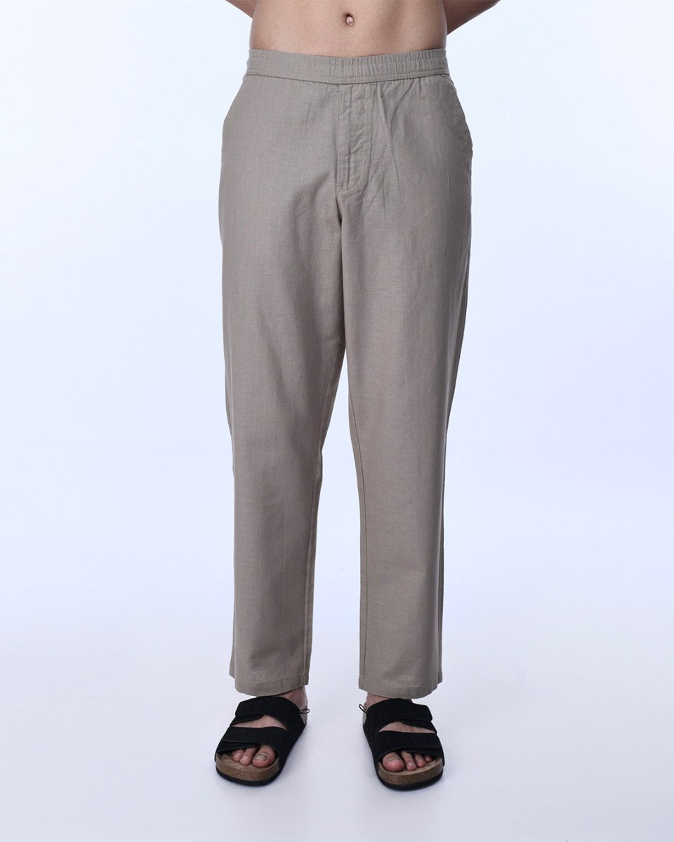 TAILORAEDGE Raw Slub Relaxed Flexiwaist Pants In Beige