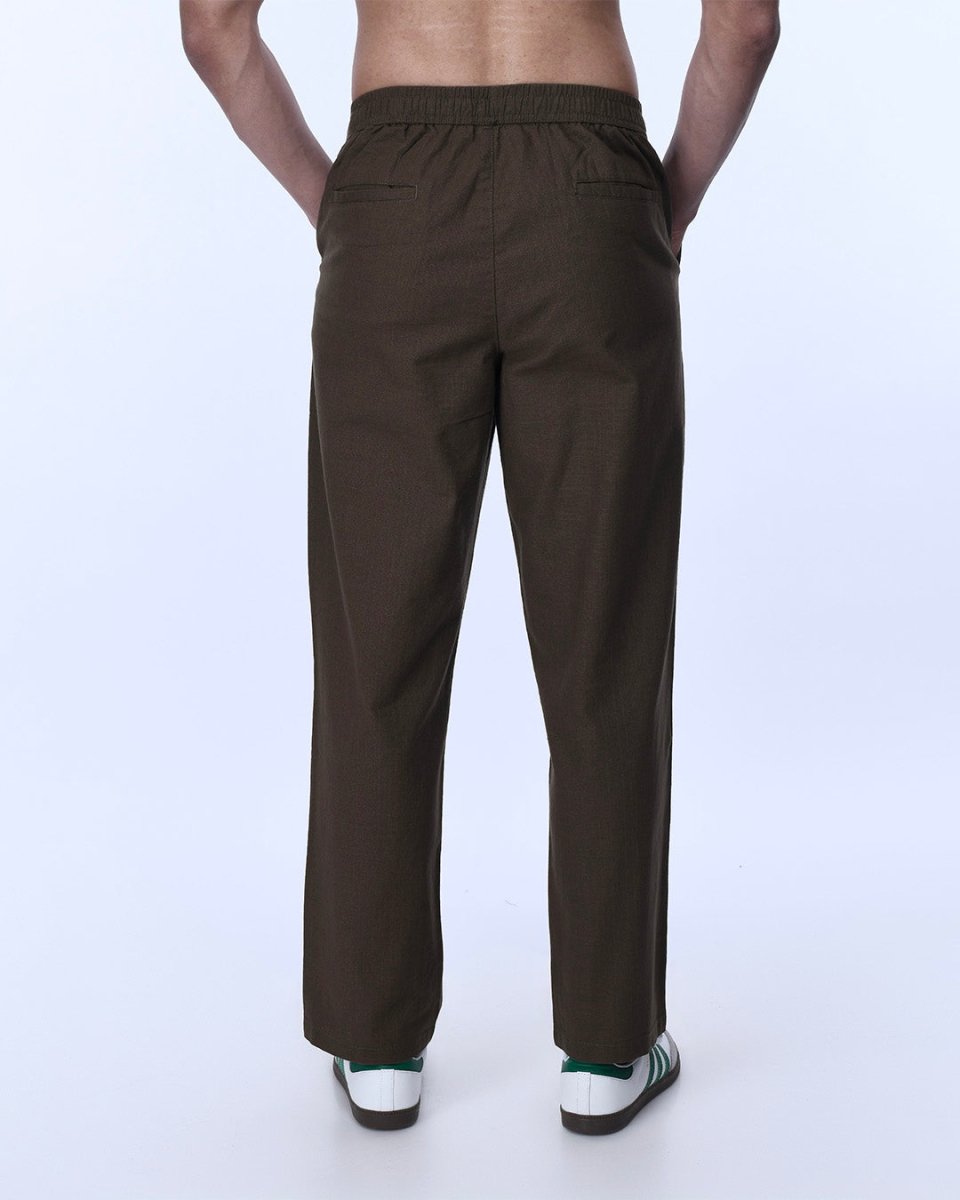 TAILORAEDGE Raw Slub Relaxed Flexiwaist Pants In Brown
