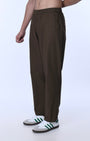 TAILORAEDGE Raw Slub Relaxed Flexiwaist Pants In Brown