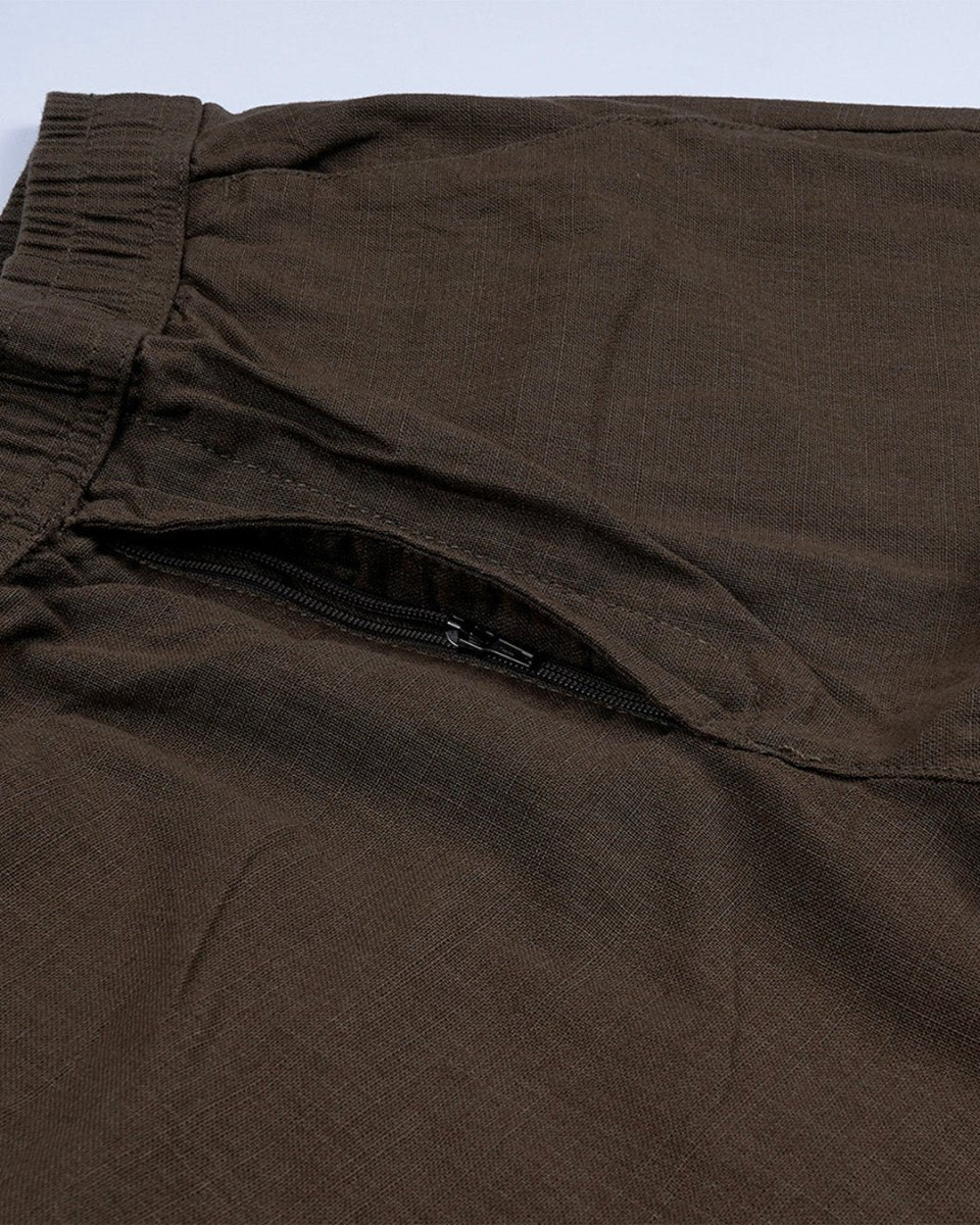 TAILORAEDGE Raw Slub Relaxed Flexiwaist Pants In Brown
