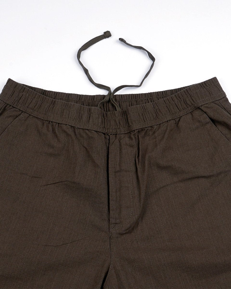 TAILORAEDGE Raw Slub Relaxed Flexiwaist Pants In Brown