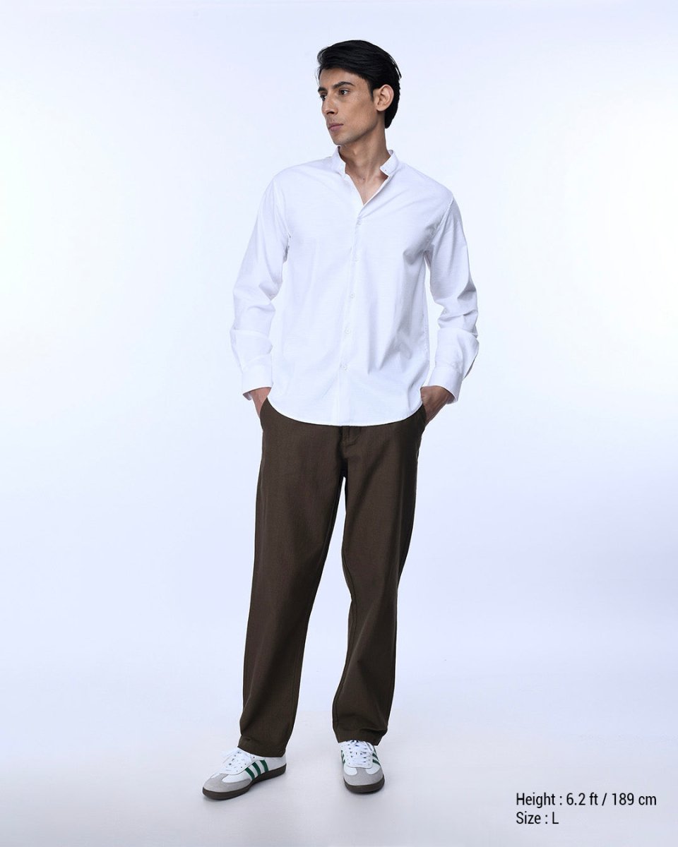 TAILORAEDGE Raw Slub Relaxed Flexiwaist Pants In Brown