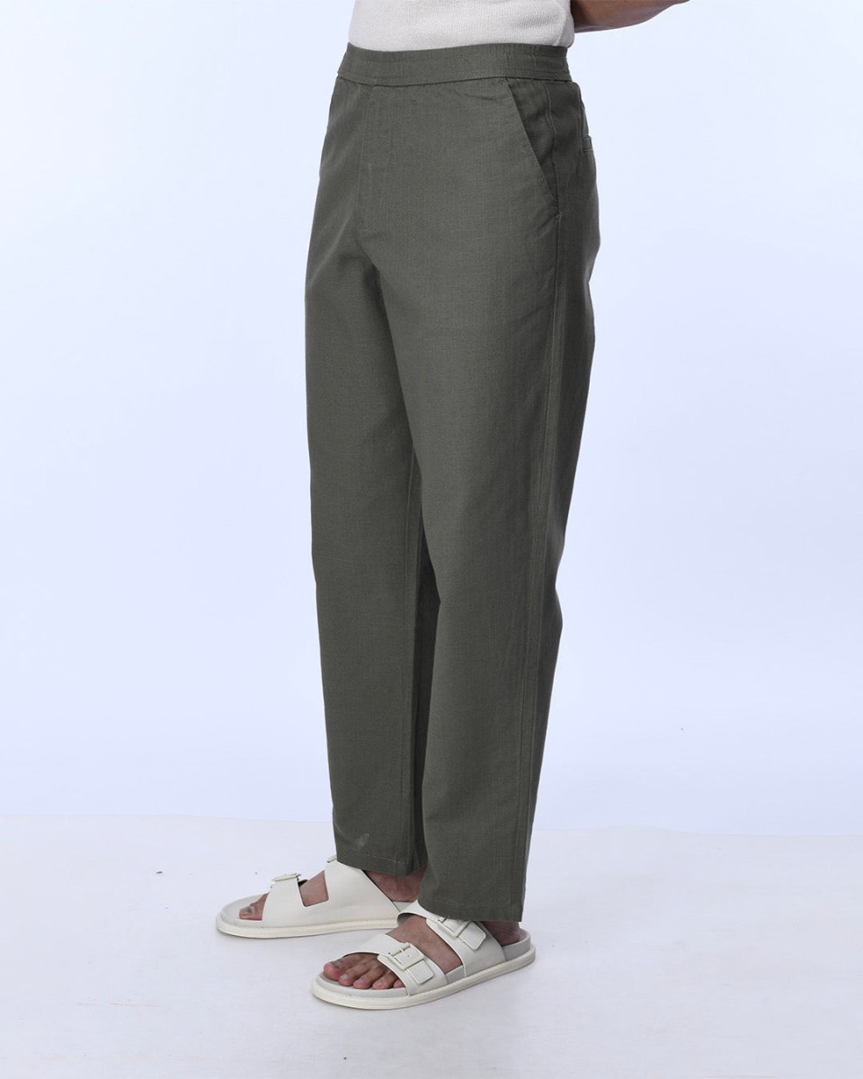 TAILORAEDGE Raw Slub Relaxed Flexiwaist Pants In Green