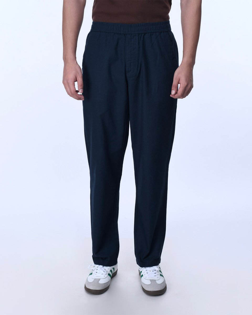 TAILORAEDGE Raw Slub Relaxed Flexiwaist Pants In Navy