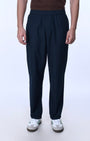 TAILORAEDGE Raw Slub Relaxed Flexiwaist Pants In Navy