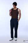 TAILORAEDGE Raw Slub Relaxed Flexiwaist Pants In Navy
