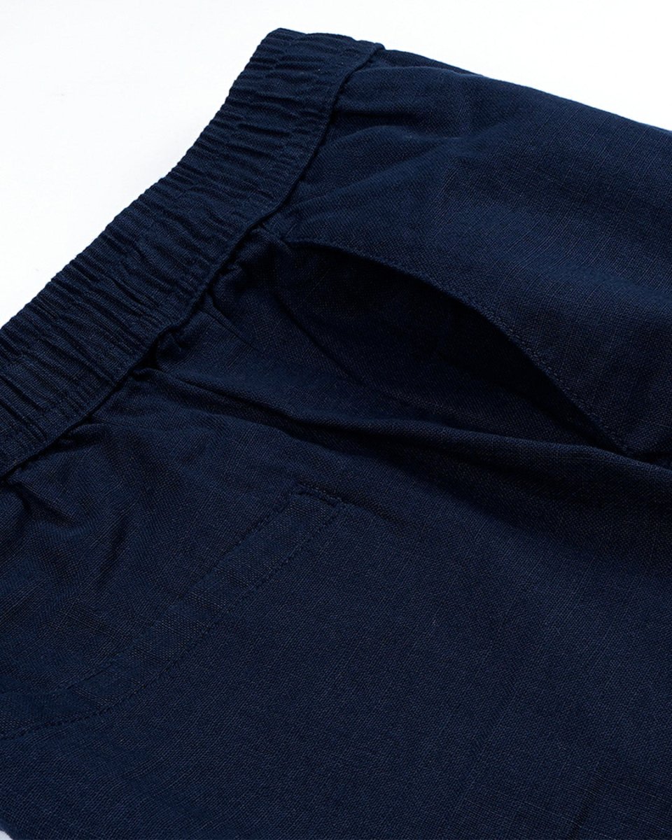 TAILORAEDGE Raw Slub Relaxed Flexiwaist Pants In Navy