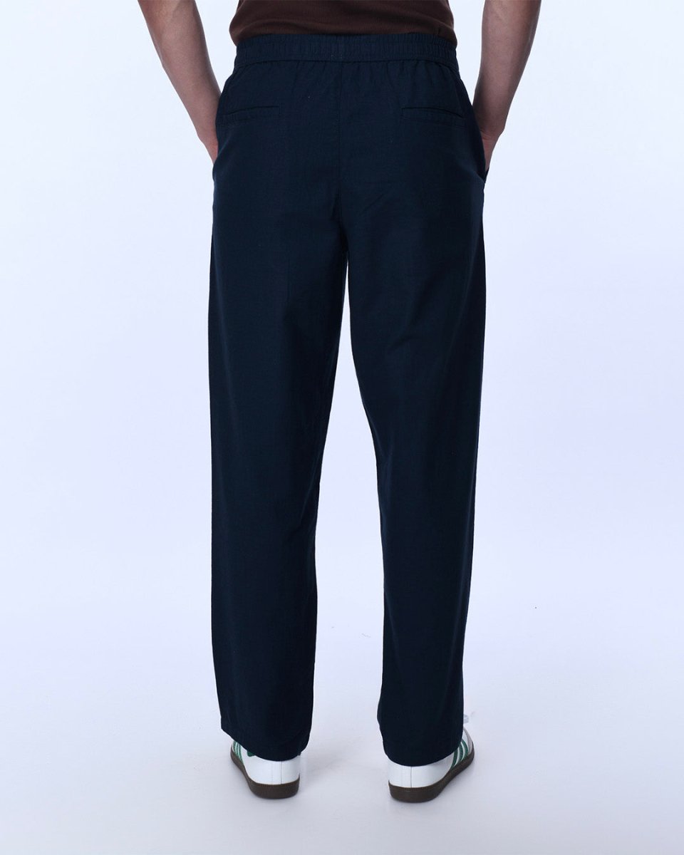 TAILORAEDGE Raw Slub Relaxed Flexiwaist Pants In Navy