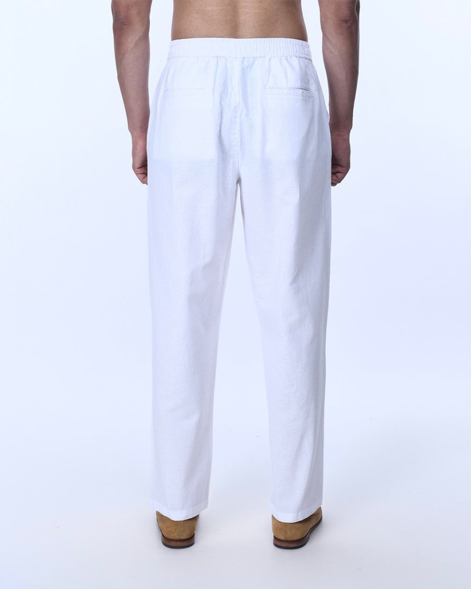 TAILORAEDGE Raw Slub Relaxed Flexiwaist Pants In White